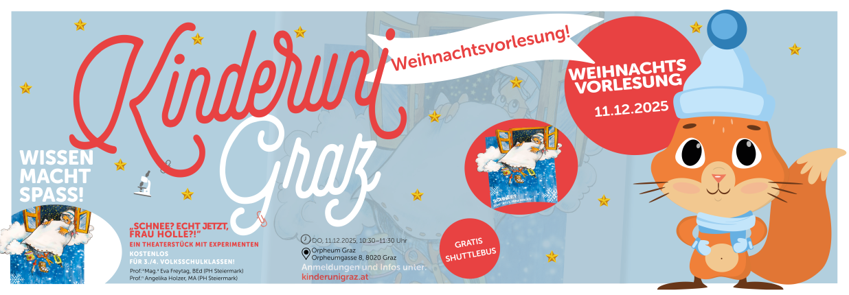 Weihnachtsvorlesung 2025: Schnee? Echt jetzt, Frau Holle?! Ein Theaterstück mit Experimenten für Kinder!
